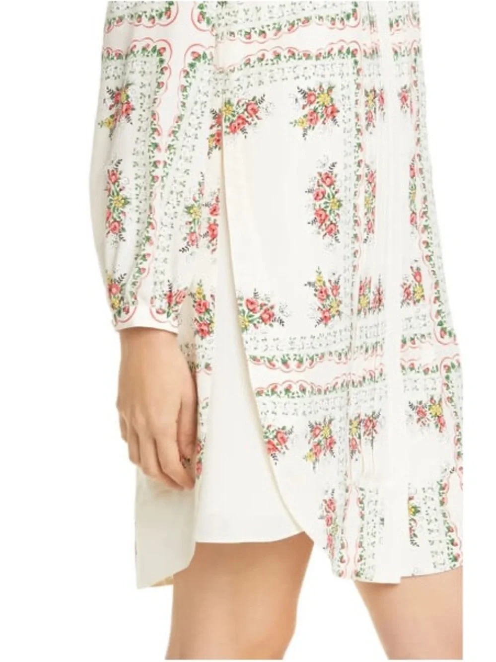 Tory Burch White Mini Shirt Dress with Pink Floral Print
